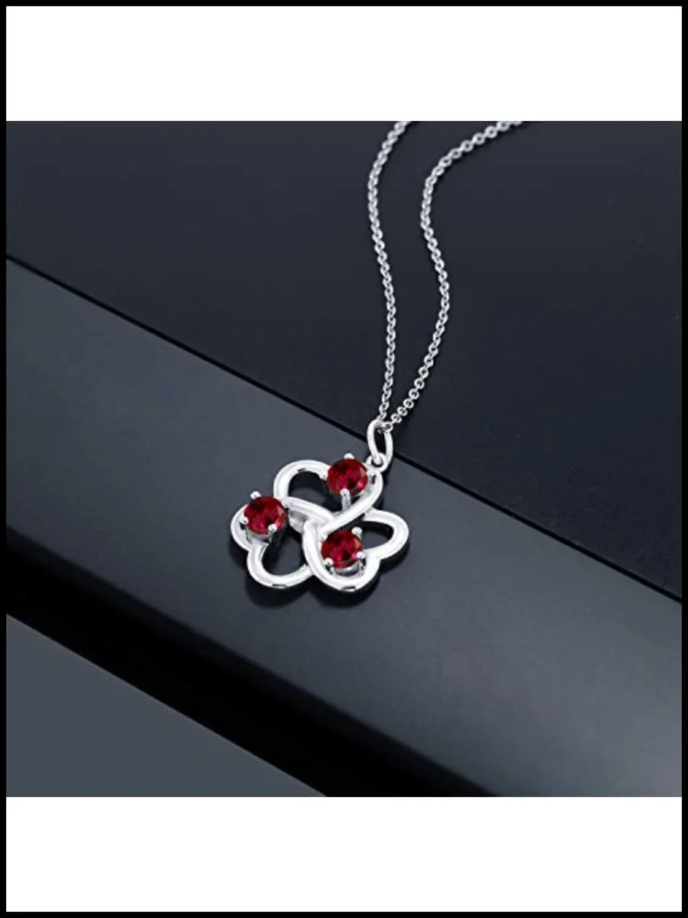 4mm Created Ruby 3 Hearts Interlock Pendant Necklace - 925 Sterling Silver with